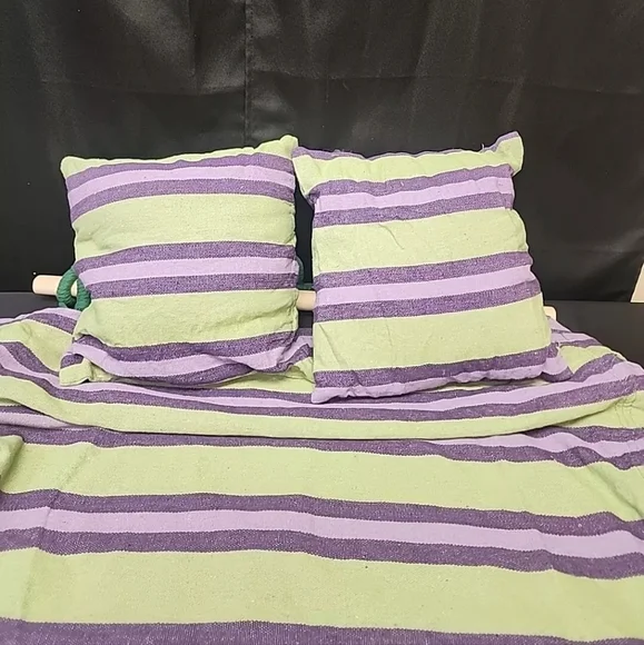 Hammock Hanging Rope Chair Swing Seat Set With 2 Pillows Green And Purple - Picture 5 of 11